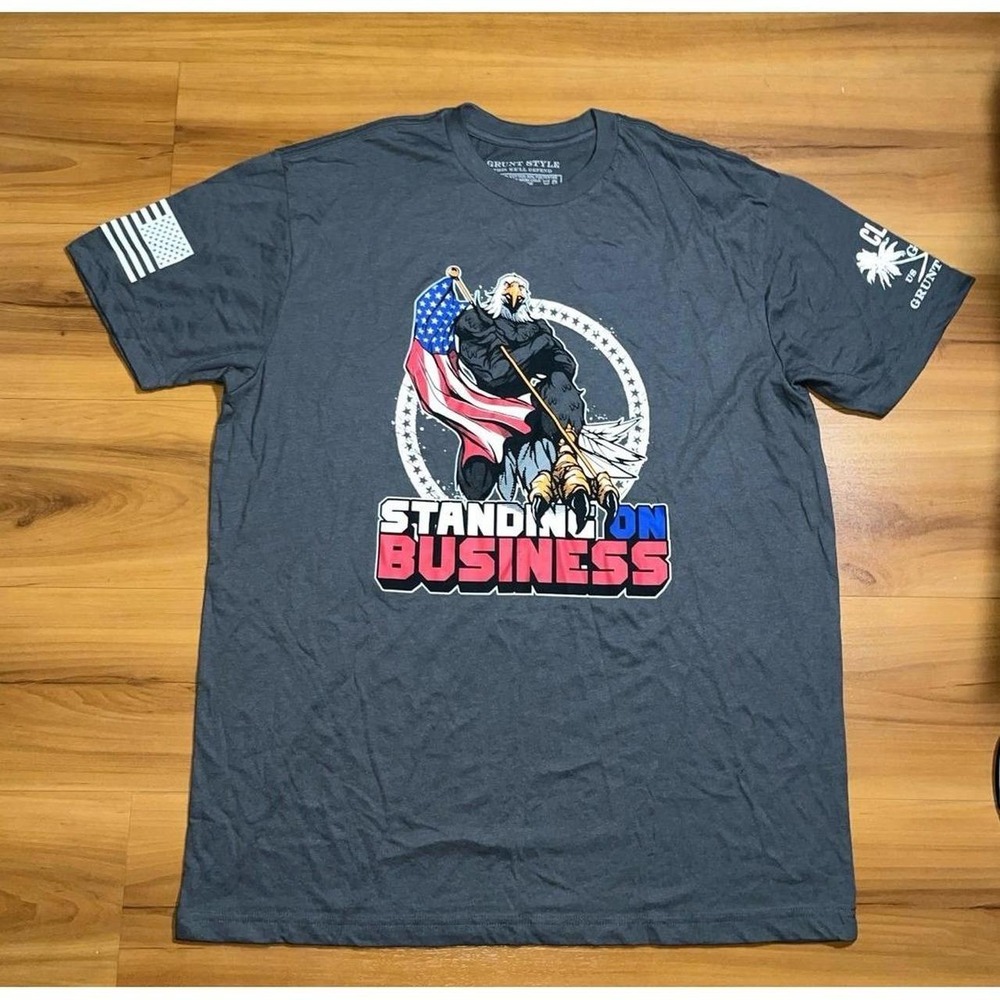 Grunt Style "Standing On Business" Bald Eagle Patriotic Flag Graphic T-Shirt